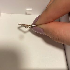 Pandora Rose Gold Sparkling Wishbone Ring. Size 7